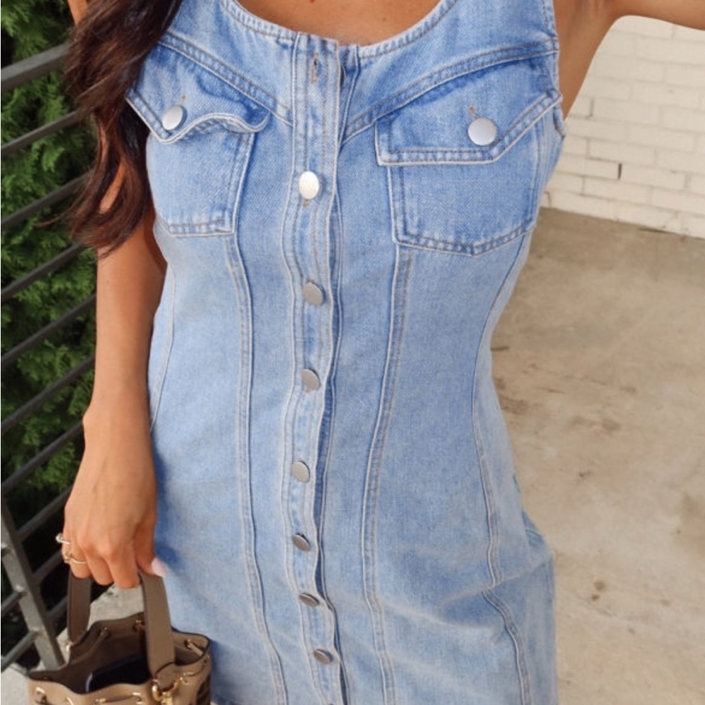 Light blue denim mini dress